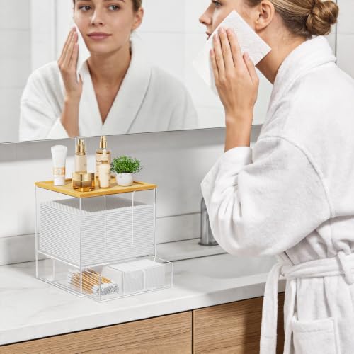 VITVITI Disposable Face Towel Holder for Clean Skin Club, Acrylic Bamboo Facial Towel Holder Box with Drawer, 50 XL Face Towels Container for Bathroom Vanity Makeup, Clear