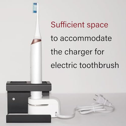 Set of 2 Electric Toothbrush Holder Wall Mounted, 18/8 Stainless Steel Toothbrush Stand with Diatomite Dish, 3M Self Adhesive Toothbrush Storage Rack for Bathroom (Black)