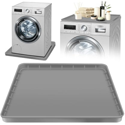 ToLanbbt 27" x 27" Washing Machine Drain Pan Mat, Soft Silicone Washer Drip Tray with 0.78" Raised Edge, Water-Proof Anti-Vibration Leak-Proof Floor Protector for Under Washer, Dryer, Fridge (Gray)