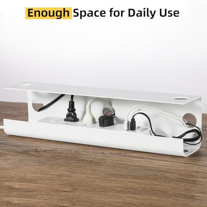 YECAYE Large Under Desk Cable Management,Easy Install Cable Management Under Desk with 4 Cord Holders & 6 Ties,Child & Pet-Safe Cord Hider,Wire Organizer,Wire Cover Tray,White