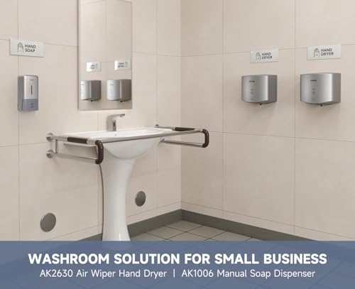AIKE Liquid Commercial Soap Dispenser,27oz for Bathroom Sleek Silver,AK1006 | No-Drill and Screw Dual Wall Mount Install Design for Space-Saving,Easy Push Easy Refill and Large Capacity for Commercial
