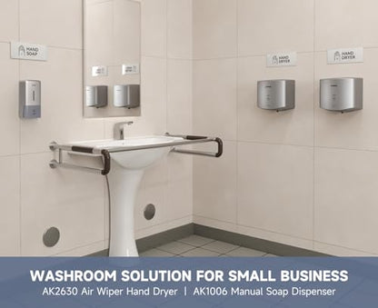 AIKE Liquid Commercial Soap Dispenser,27oz for Bathroom Sleek Silver,AK1006 | No-Drill and Screw Dual Wall Mount Install Design for Space-Saving,Easy Push Easy Refill and Large Capacity for Commercial