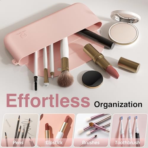 2-In-1 Magnetic Silicone Makeup Brush and Sponge Case Khaki | Travel Beauty Organizer, Quick Drying Ventilation Holes, Dustproof Magnetic Storage, Fits Handbags and Suitcases