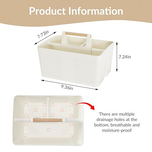 Shower Caddy Portable and Cleaning Caddy Organizer for Bathroom, Kitchen,Toiletries Storage, Caddy organizer with handle, Rust-Resistant, Durable Material(Milky White, 9.36"L×7.73"W×7.24"H)