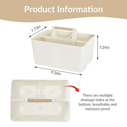 Shower Caddy Portable and Cleaning Caddy Organizer for Bathroom, Kitchen,Toiletries Storage, Caddy organizer with handle, Rust-Resistant, Durable Material(Milky White, 9.36"L×7.73"W×7.24"H)