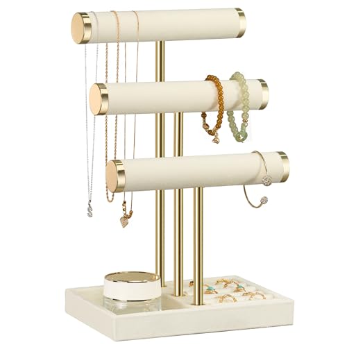 bussdis Jewelry Organizer Stand Display, 3 Tier Beige Velvet Bracelet Holder