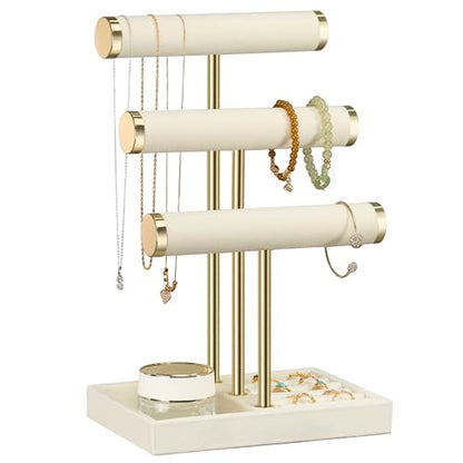 bussdis Jewelry Organizer Stand Display, 3 Tier Beige Velvet Bracelet Holder