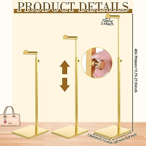 Hicarer 8 Pcs Purse Holder Bulk Gold Purse Display Stands Adjustable Height 15.75"-27.56" Stainless Steel Handbag Stands for Home Boutiques Store Bag Organizer