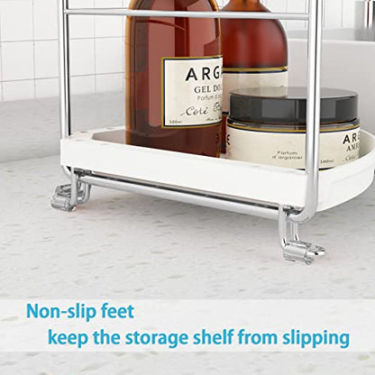 2-Tier Corner Bathroom Sink Countertop Organizer-Vanity Tray Cosmetic & Makeup Storage-Kitchen Spice Rack Standing Shelf,Perfect Storage Shelf for Bathroom,Bedroom,Kitchen,Vanity,Silver
