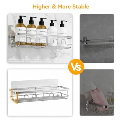 Adhesive Shower Caddy, Large Capacity Shower Racks for Inside Shower, No Drill Bathroom Shower Organizer and Storage, 2 Pack Silver Bathroom Shelves, Home Decor Rv Accessories, Apartment