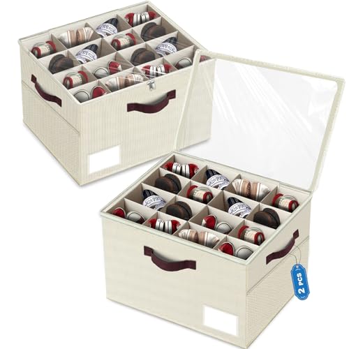 2 Pack Large Shoe Organizer for Closet, Adjustable Dividers Shoe Storage Bins Boxes, Foldable Shoe Holder Cube Containers with Clear Cover for Men’s Shoes, High Heel,Sneaker,Slippers,Boots(Beige)