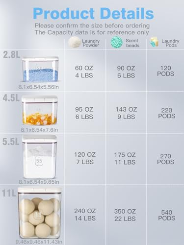 2.8L/6Lbs Laundry Detergent Dispenser with One-Press Lid | Clear PET Laundry Powder Container with Measuring Cup, Laundry Pods Container for Laundry Room Organization 100oz(120 Pods)