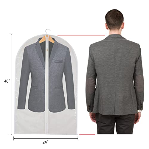 Clear Garment Bag Suit Bags for Closet Storage, Vinyl Garment Bags for Hanging Clothes, Coat Covers for Closet with Zipper and Plastic Garment Bags for Hanging Clothes - 24'' X 40''/6 Pack