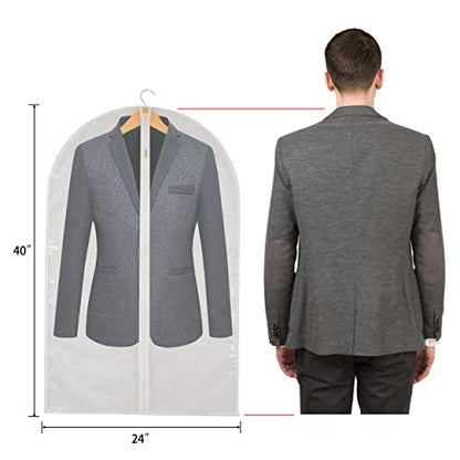 Clear Garment Bag Suit Bags for Closet Storage, Vinyl Garment Bags for Hanging Clothes, Coat Covers for Closet with Zipper and Plastic Garment Bags for Hanging Clothes - 24'' X 40''/6 Pack