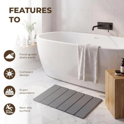 Foldable Stone Bath Mat, Non-Slip & Quick Dry Diatomaceous Earth Bath Mat, Natural Super Absorbent Stone Mat Bathroom Easy to Clean | Suitable for Shower, Bathroom, 23.6 x 15.3” - Dark Gray