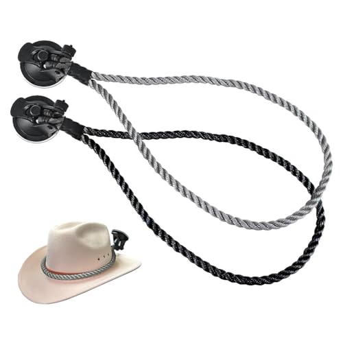 Cowboy Hat Holder for Trucks & Cars – 2-Pack Suction Cup Hat Rack, Universal Hat Mount for Windshield/Dash, Durable Lariat Rope Design (No Tools Needed)
