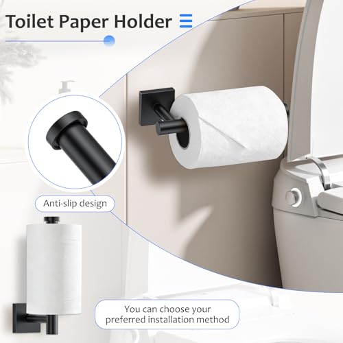 5 Pieces Bathroom Hardware Accessories Set Matte Black Towel Bar Set Stainless Steel Wall-Mounted Towel Holder 23.6 Inch Towel Racks for Bathroom