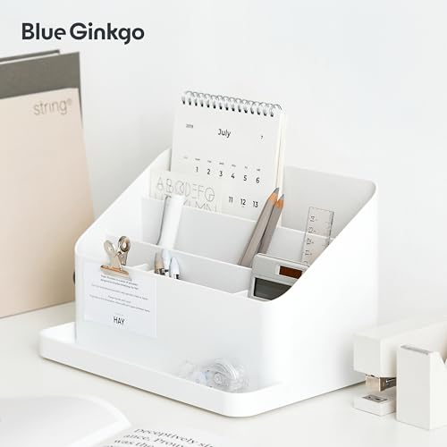 BLUE GINKGO Desk Organizer, Office Supplies, Blue, Made in Korea | Multi-Compartment. Adjustable. Everyday Storage.