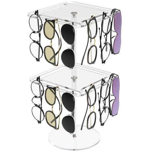 360° Rotating Acrylic Sunglasses & Eyeglasses Display Rack - Double-Tier Clear Tabletop Organizer for Eyewear