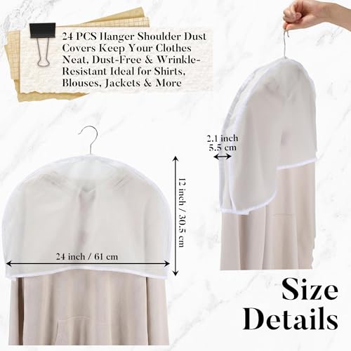 24pcs, Shoulder Covers For Hanging Clothes, Clothes Cover For Hanging, Suit Covers For Closet, Clothes Protectors For Hanging Clothes, Suit Covers, 24" W X 12" H X 2" D With 2" Gusset, Reusable