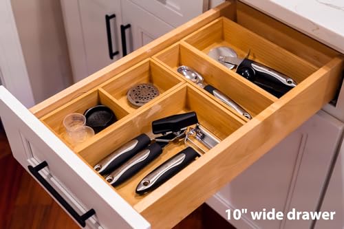 Drawer Organizer Storage Boxes, 2.5" High Bamboo Drawer Dividers, 5 Rearrangeable Bins for Kitchen, Office Desktop, Clothing, Makeup, vanity, Jewelry