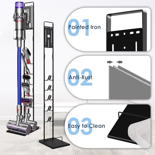 Lasvea Vacuum Stand Compatible with V15 V11 V10 V9 V8 V7 V6 with Wheels,Heavy Base Metal Bracket Holder, Storage Bracket Stand for Cordless Vacuum Cleaners & Accessories & Attachments