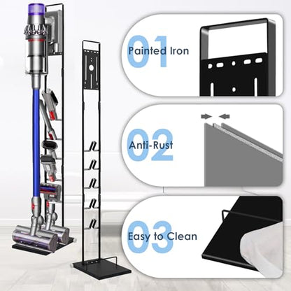 Lasvea Vacuum Stand Compatible with V15 V11 V10 V9 V8 V7 V6 with Wheels,Heavy Base Metal Bracket Holder, Storage Bracket Stand for Cordless Vacuum Cleaners & Accessories & Attachments