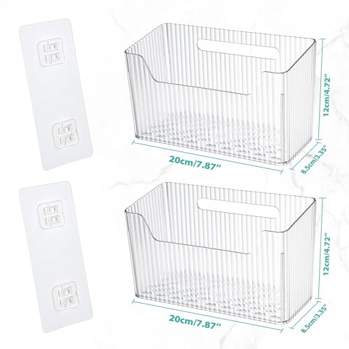 Sinnsally 2 Pack Cabinet Door Organizer,Self Adhesive Lid Organizer Inside Cabinet Storage Boxes,Stackable Hanging Basket Bins Wall Mounted Shower Caddy Holder for Kitchen,Bathroom,Pantry(Clear White)