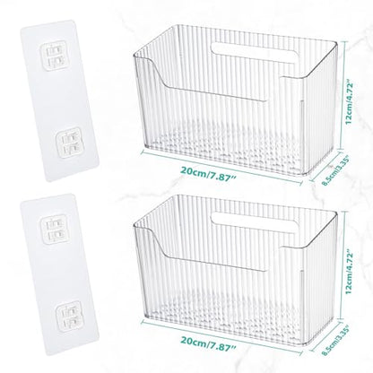 Sinnsally 2 Pack Cabinet Door Organizer,Self Adhesive Lid Organizer Inside Cabinet Storage Boxes,Stackable Hanging Basket Bins Wall Mounted Shower Caddy Holder for Kitchen,Bathroom,Pantry(Clear White)