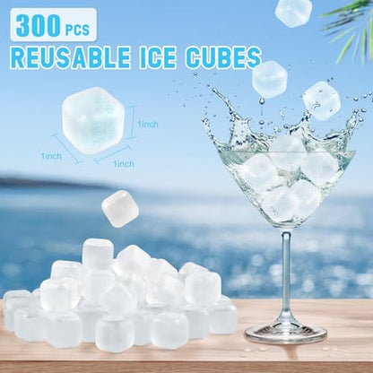 300 PCS Reusable Ice Cube for Drink, Refreezable Plastic ice Cubes Without Diluting BPA Free, Large Pack With Bag, Suitable for Whiskey Coffee Bars Ice Baths Camping, Instant Cooler Packs