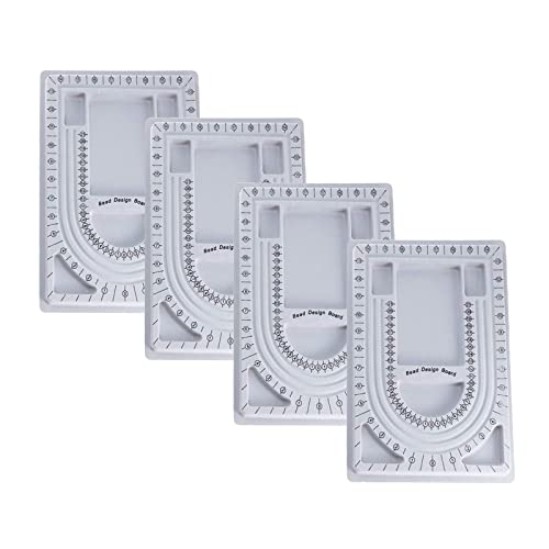 4-Pack Necklace Measurement Bead Board Jewelry Bracelet Making Trays | Gray Flocking Bead Design Board Metered Bead Plate Bulk for Jewelry Necklace Making Supplies