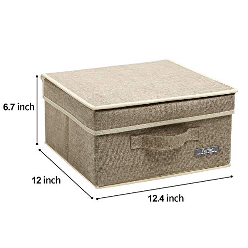YueYue Fabric Storage Bins with Lids Small 4 Pack, Linen Foldable Storage Box with lids 4 Color Set 12.4in/12in/6.7in