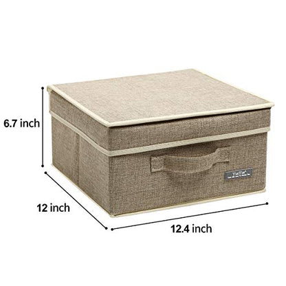 YueYue Fabric Storage Bins with Lids Small 4 Pack, Linen Foldable Storage Box with lids 4 Color Set 12.4in/12in/6.7in