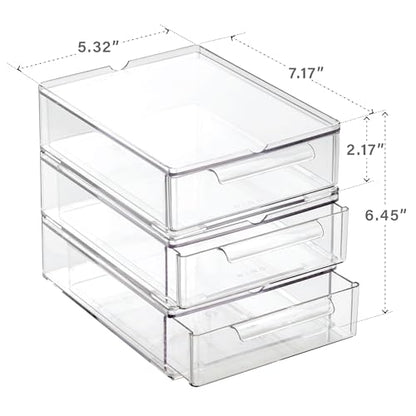 BINO | Clear Stackable Storage Drawers, Small - 3 Pack | Clear Storage Drawers with Built-In Handles | Durable Plastic Organizer Drawer | Modular Stackable Drawer Acrylic Organizer