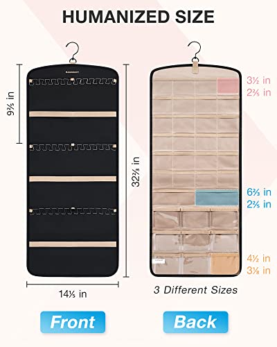 BAGSMART Hanging Jewelry Organizer, Necklace Holder 1 Piece, Large, Black | Anti-tangle Hanging Jewelry Organizer with Storage Bag