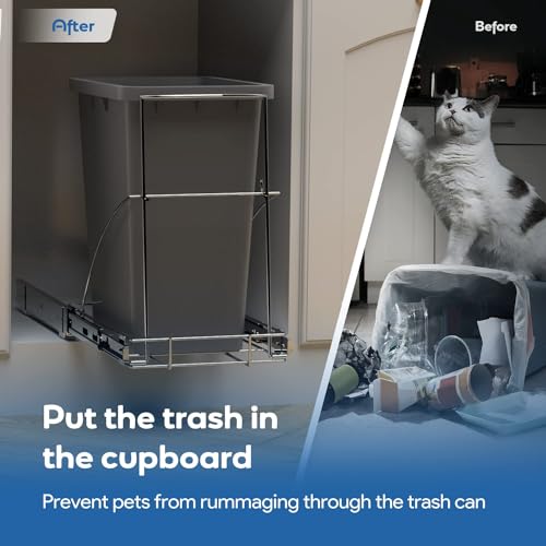 Pull Out Trash Can Under Cabinet & Under Sink, Heavy Duty Slider Organizer | Adjustable Cabinet Garbage Can Rack, Fits 30-40Qt Bins, Requires 13"W x 18"D Cabinet Opening, Chrome Finish, Can Not Included