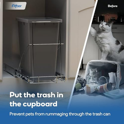 Pull Out Trash Can Under Cabinet & Under Sink, Heavy Duty Slider Organizer | Adjustable Cabinet Garbage Can Rack, Fits 30-40Qt Bins, Requires 13"W x 18"D Cabinet Opening, Chrome Finish, Can Not Included