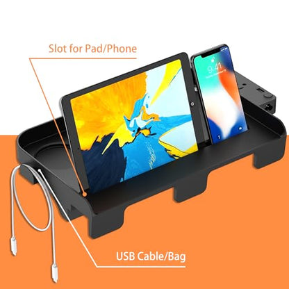 Bedside Shelf for Dorm Bunk Bed with USB Charging Port and 2 AC Outlets, Bedside Caddy, Attachable Bedside Table, College Dorm Essential Clip On Bedside Tray, Bunk Bed Accessories, Bedroom Furniture