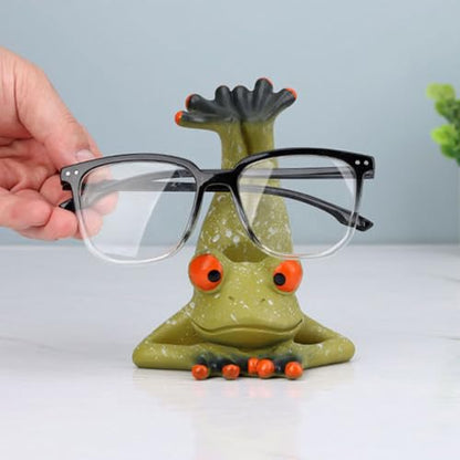 Funny Frog Figurine Eyeglasses Holder Stand, Cute Resin Frog Sculpture Creative Sunglasses Spectacle Display Rack for Desk Nightstand, Home Office Decorations Gift