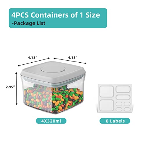 Airtight Container Set - (380ml 4 Pcs) Stackable One Button Openning Food Containers for Snacks Candy Salt Herbs Spices BPA-Free Tranparent (0.32 QT * 4)