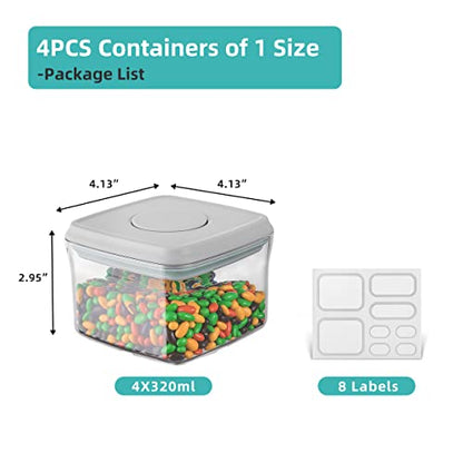 Airtight Container Set - (380ml 4 Pcs) Stackable One Button Openning Food Containers for Snacks Candy Salt Herbs Spices BPA-Free Tranparent (0.32 QT * 4)