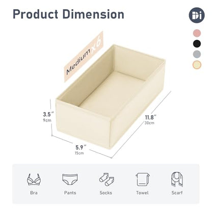 DIMJ Drawer Organizer Clothes - Underwear Organizer Small Sock Organizer Closet Organizers and Storage Box Dresser Drawer Dividers for Baby Clothes,Bra,Socks, Belt, Tie, Set of 6,Beige