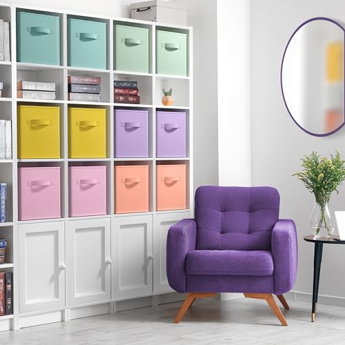 Sorbus 11 Inch Storage Bins - Sturdy Collapsible Fabric Storage Cubes with Handle - 12 Foldable Baskets for Organizing Clothes, Toys, Books - Storage Baskets for Shelves, Closets