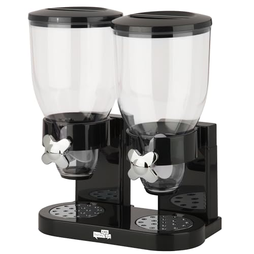 Honey-Can-Do Zevro Dual Dry Food Dispenser – Countertop Cereal Dispenser with Portion Control, 17.5 oz Per Canister, Airtight BPA-Free Snack Dispenser for Kitchen Organization, Black/Chrome