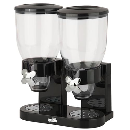 Honey-Can-Do Zevro Dual Dry Food Dispenser – Countertop Cereal Dispenser with Portion Control, 17.5 oz Per Canister, Airtight BPA-Free Snack Dispenser for Kitchen Organization, Black/Chrome