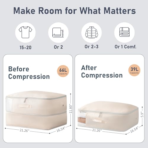 DIMJ Comforter Storage Bag 6 Pack - Blanket Storage Organizer Compression Bags, Large Capacity Ultra Space Saving Self Compression Organize for Bedding, Pillow, Duvet, Sheet Storage with Zipper Window