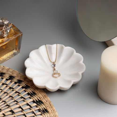 SWADESHI BLESSINGS HandMade Marble Jewelry Tray, Trinket Dish, Catch-all,5" | 100% Natural Marble Bowl- Organizes Rings, Earrings, Bracelets & Keys, Gift-Ready for Mother Sister Daughter on all Occasions