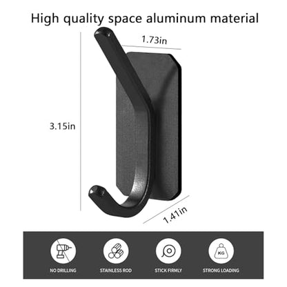Paoli Heavy Duty Adhesive Wall Hooks, 30 lb Max Load Waterproof Hooks for Bathroom Towels Coats Bags, No Drill Damage-Free for Renters Apartment Dorm, Matte Black, 4 Pack