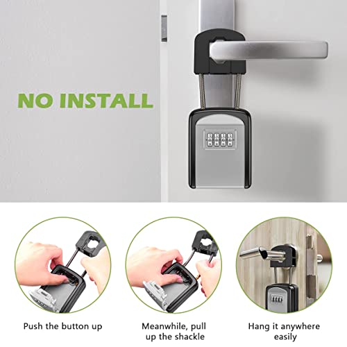 KeeKit Key Lock Box, Upgraded Key Safe Box for Lever Handles with Removable Buckle & Resettable 4-Digit Combination, Waterproof Secure Storage for Home, Office, Indoor & Outdoor Use