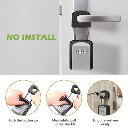 KeeKit Key Lock Box, Upgraded Key Safe Box for Lever Handles with Removable Buckle & Resettable 4-Digit Combination, Waterproof Secure Storage for Home, Office, Indoor & Outdoor Use
